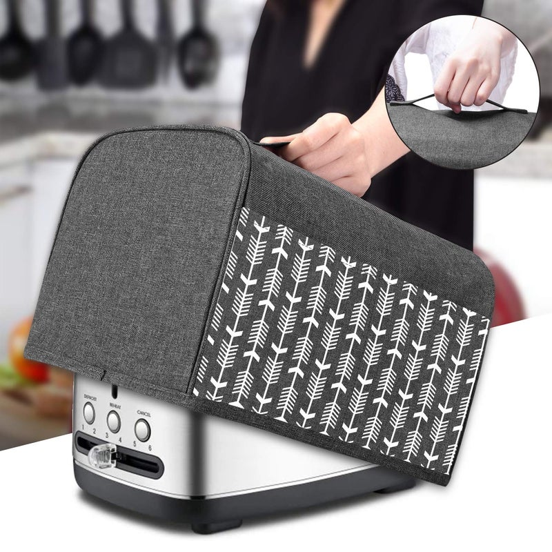 Yarwo 2 Slice Toaster Cover with Pockets and Top Handle, Nylon Toaster Cover Fits for Most Standard 2 slice Toasters, Gray with Arrow - Image 4