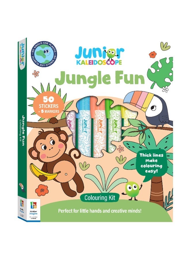 Hinkler Jr Kaleidoscope Colouring Kit Jungle Fun With Markers & Stickers| Colouring Fun For Kids | Art & Craft Kit | Age 3-5 - Image 1