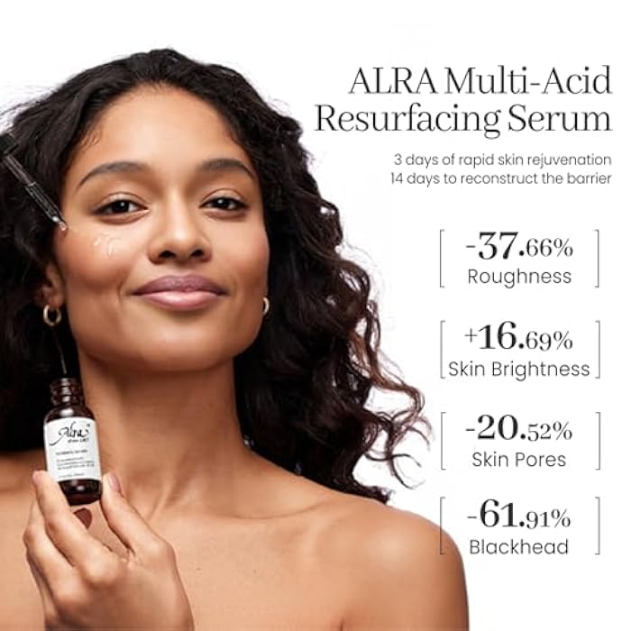 Alra Renewal Serum for Face, Exfoliating Facial Serum for Anti-Aging, Blackhead, Pores Minimizer, All-IN-ONE Night Serum Skincare Gifts for Women & Men, 1 fl oz - Image 3