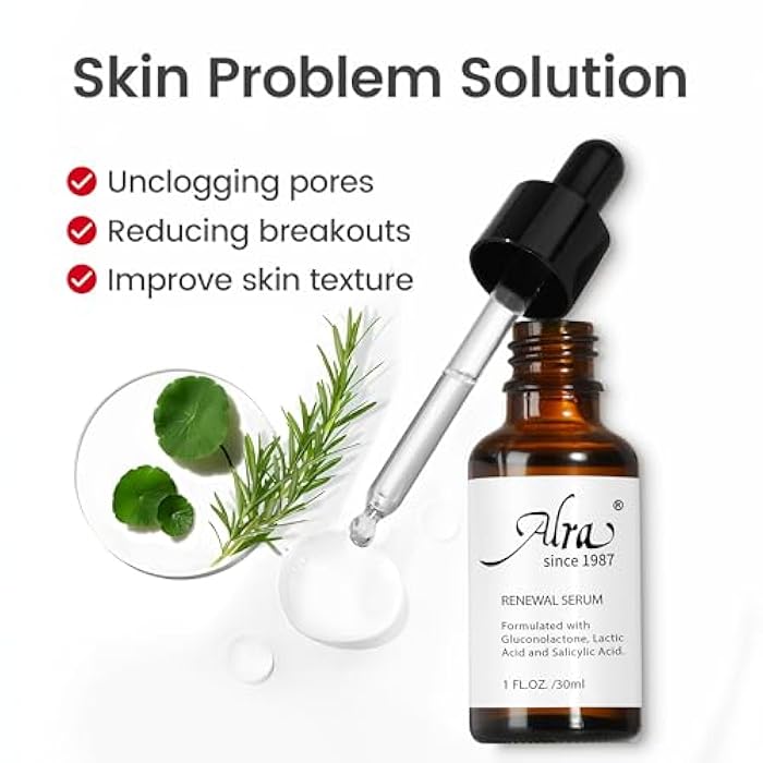 Alra Renewal Serum for Face, Exfoliating Facial Serum for Anti-Aging, Blackhead, Pores Minimizer, All-IN-ONE Night Serum Skincare Gifts for Women & Men, 1 fl oz - Image 4