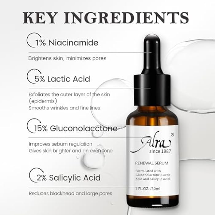 Alra Renewal Serum for Face, Exfoliating Facial Serum for Anti-Aging, Blackhead, Pores Minimizer, All-IN-ONE Night Serum Skincare Gifts for Women & Men, 1 fl oz - Image 2