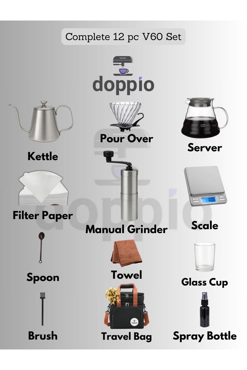 Doppio Complete 12-Piece V60 Pour Over Coffee Set – With Travel Bag - Image 4