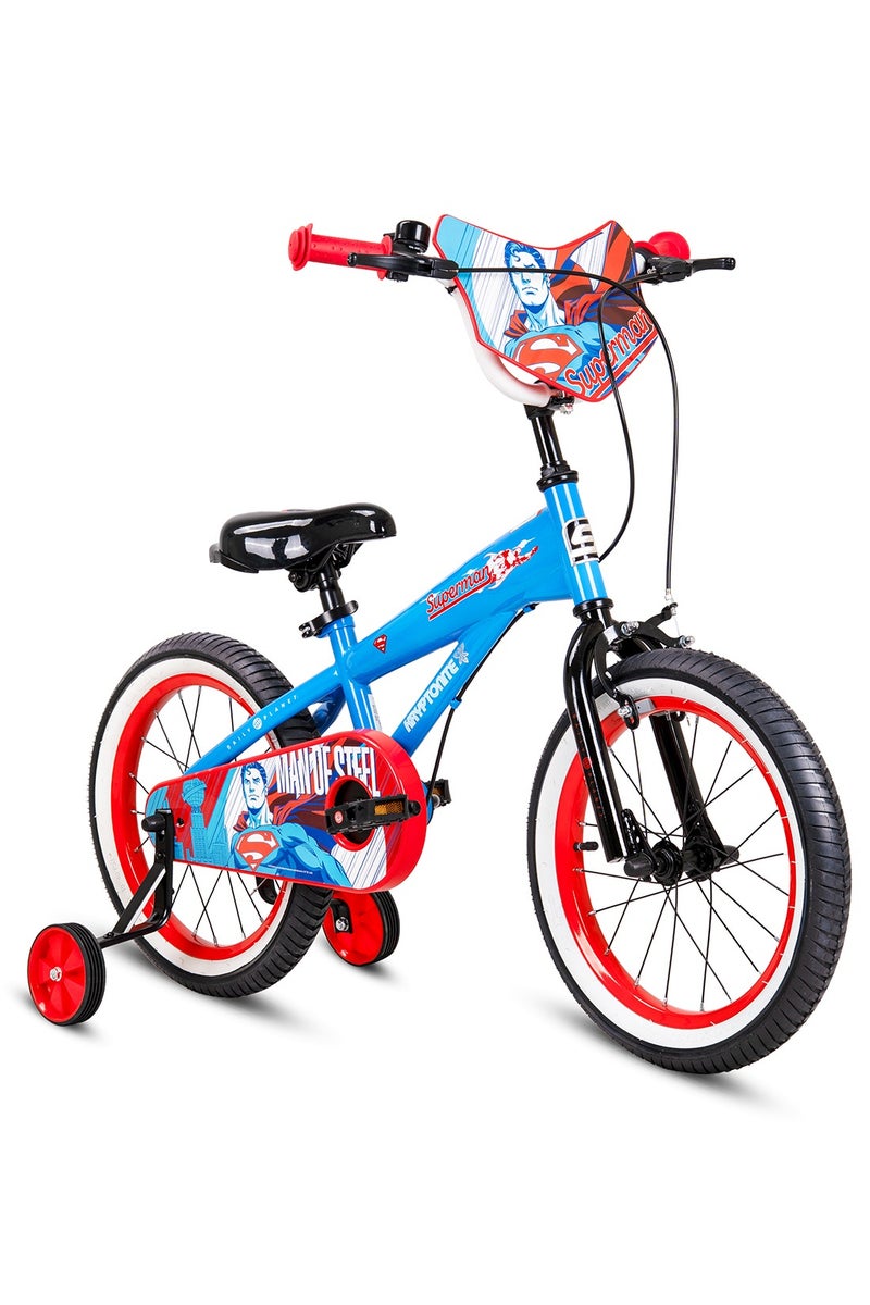 سبارتان دراجة سوبرمان للأطفال من سبارتان مقاس12 بوصة – إطار فولاذي مريح مع رسومات ميتروبوليس، عمود مقعد بإطلاق سريع، ذراع فرامل آمن بدون قرص، عجلات تدريب معززة، ذراع كرنك محسّن، تصميم مناسب للأطفال - Image 1
