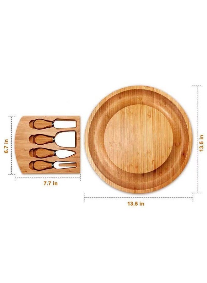 عام الخيزران قطع المجلس المحمولة الجبن الجبن مجلس مجموعة ستيك بيتزا صينية الخبز كعكة سكين وشوكة - Image 4