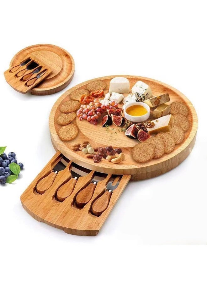 عام الخيزران قطع المجلس المحمولة الجبن الجبن مجلس مجموعة ستيك بيتزا صينية الخبز كعكة سكين وشوكة - Image 1