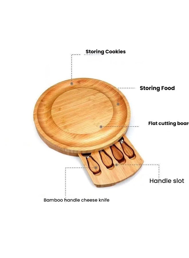 عام الخيزران قطع المجلس المحمولة الجبن الجبن مجلس مجموعة ستيك بيتزا صينية الخبز كعكة سكين وشوكة - Image 2