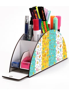 KutuTR Wooden Vip Student Series Desktop Pen Holder with Rainbow Ruler Organizer for Children Mounted Boxed  - Image 1
