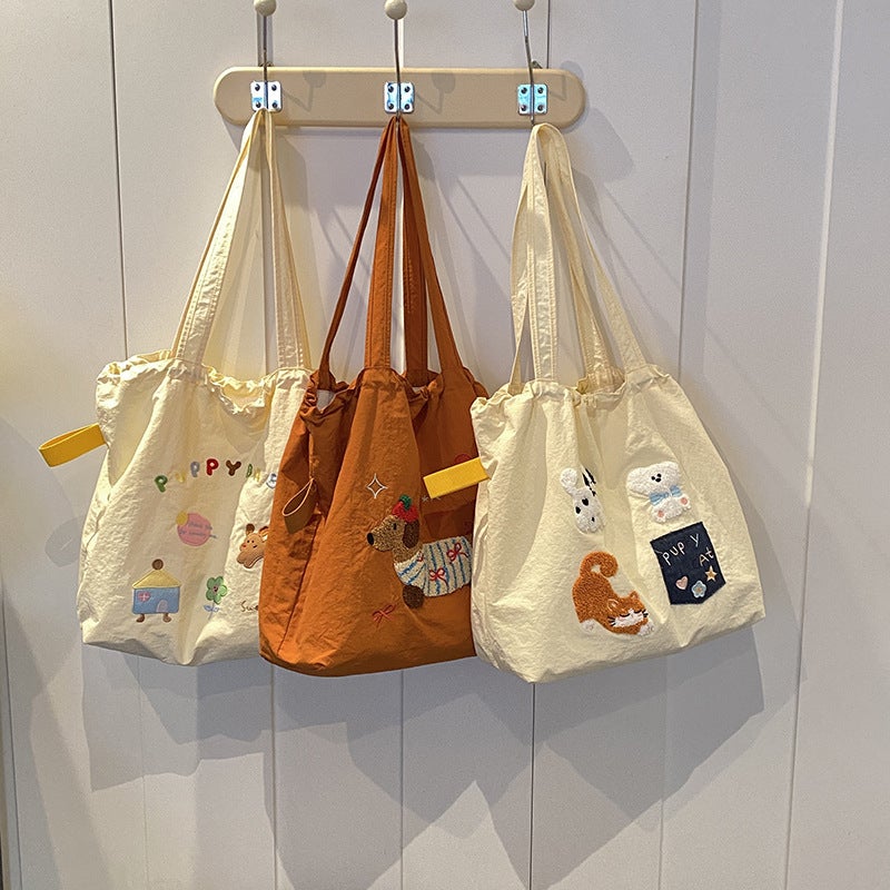 Dachshund Embroidered Tote Bag 2024 Internet Celebrant Popular Sweet Fresh Girl Cartoon Fashion Large Capacity Shoulder Bag - Image 5