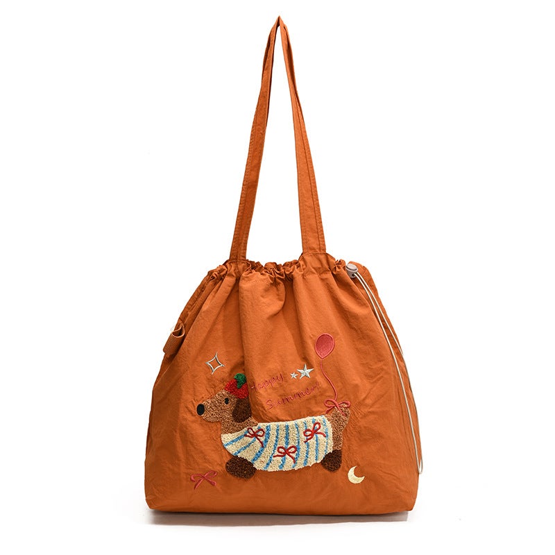 Dachshund Embroidered Tote Bag 2024 Internet Celebrant Popular Sweet Fresh Girl Cartoon Fashion Large Capacity Shoulder Bag - Image 1