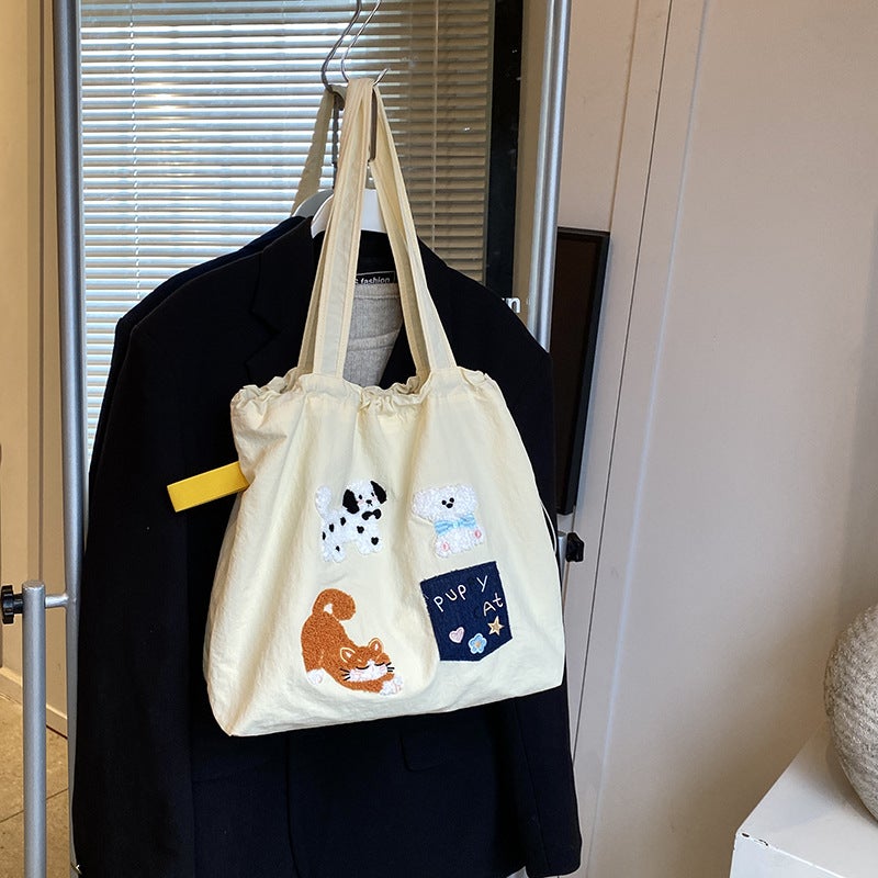 Dachshund Embroidered Tote Bag 2024 Internet Celebrant Popular Sweet Fresh Girl Cartoon Fashion Large Capacity Shoulder Bag - Image 4