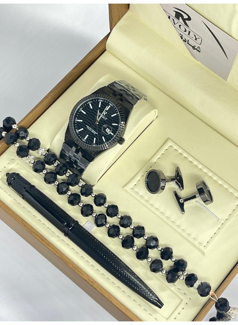 Rivoli Men's Gift Set includes a wristwatch, pen, cufflinks, and crystal rosary.