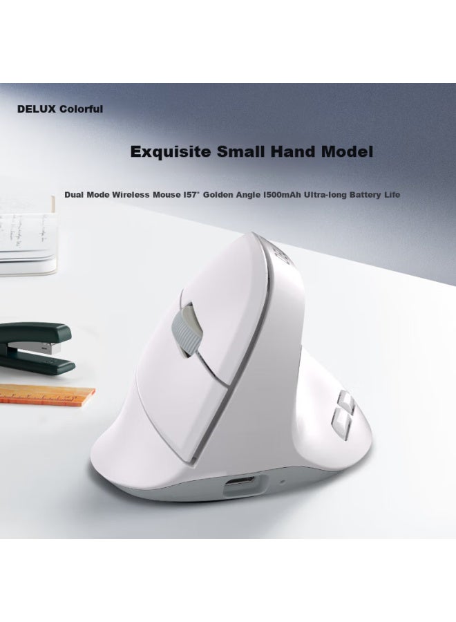 Delux M618air Lightweight Ergonomic Wireless Dual-mode Vertical Mouse Office Silent Mouse Computer Notebook Tablet Universal Ultra-long Standby Rechargeable White - Image 5