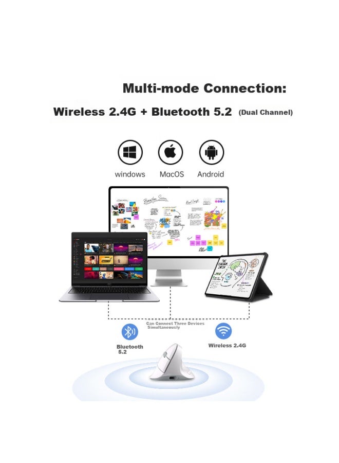 Delux M618air Lightweight Ergonomic Wireless Dual-mode Vertical Mouse Office Silent Mouse Computer Notebook Tablet Universal Ultra-long Standby Rechargeable White - Image 3
