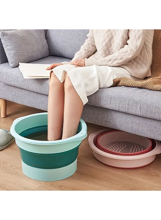 Red And Pink Foldable Foot Bath Tub With Massage Bottom For Soaking And Cleaning - Image 2