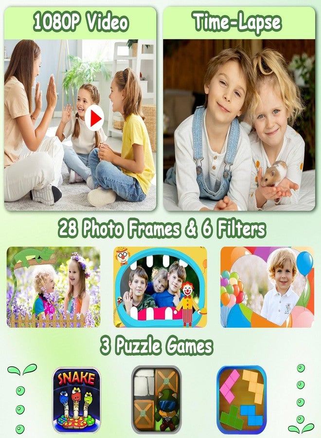 DEKER Waterproof Camera for Kids, Christmas Birthday Gifts for Boys Girls 3-12 Year Old, Mini HD Toddler Digital Video Children Travel Camcorder, 2 Inch IPS Screen with 32GB Card (Green) - Image 3