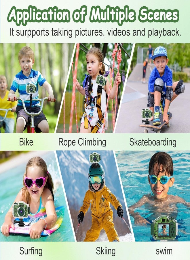 DEKER Waterproof Camera for Kids, Christmas Birthday Gifts for Boys Girls 3-12 Year Old, Mini HD Toddler Digital Video Children Travel Camcorder, 2 Inch IPS Screen with 32GB Card (Green) - Image 4