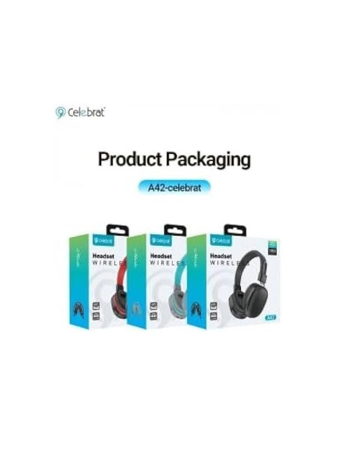 Celebrite A42 Wireless Bluetooth Headphones – Comfortable Surround Sound Over-Ear Headphones – Black × Red (Model A-42) – Bluetooth V5.4 - Image 2