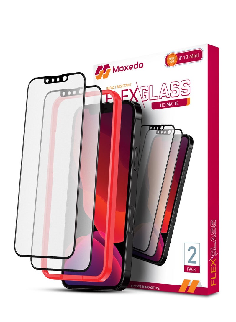 Moxedo Moxedo 2 Pack HD Matte Impact Resistant Glass Screen Protector with Installation Frame Compatible for iPhone 13 Mini 5.4 inches  - Image 2