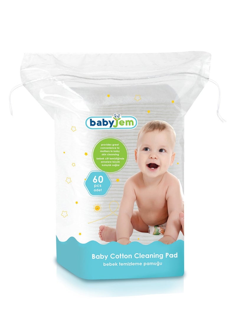 BabyJem مناديل تنظيف قطنية من بيبي جيم، 60 قطعة، مصنوعة من القطن بنسبة 100%، تنظيف عملي بالماء، لطيفة ومريحة للبشرة الحساسة، تنظيف من الأمام إلى الخلف، مناديل بيضاء للأطفال حديثي الولادة من عمر 0 أشهر فما فوق  - Image 1