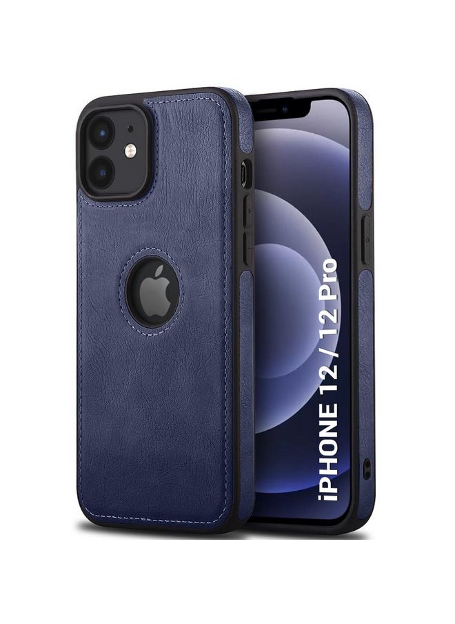 ذا جيفت كارت جراب خلفي من الجلد الأصلي من TheGiftKart لهاتف iPhone 12/12 Pro | تصميم مقاوم للصدمات | حماية للكاميرا والشاشة | جراب خلفي بتصميم بسيط مذهل لهاتف iPhone 12/12 Pro (أزرق)  - Image 1