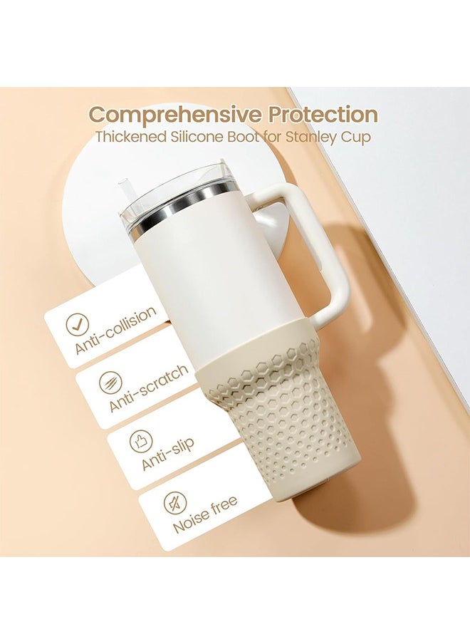 HY - Silicone Boot for Stanley Cup 40oz Quencher, Anti-Slip Bottle Bottom Sleeve Cover, Fit with Stanley H2.0 and Quencher Adventure Tumbler Accessories (40 oz, Cream) - Image 1