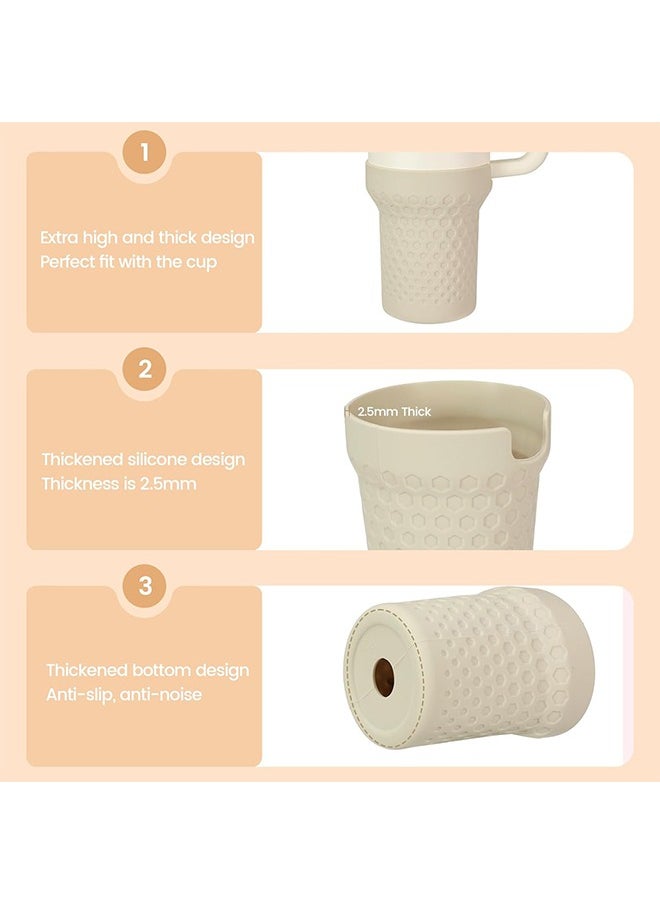 HY - Silicone Boot for Stanley Cup 40oz Quencher, Anti-Slip Bottle Bottom Sleeve Cover, Fit with Stanley H2.0 and Quencher Adventure Tumbler Accessories (40 oz, Cream) - Image 1