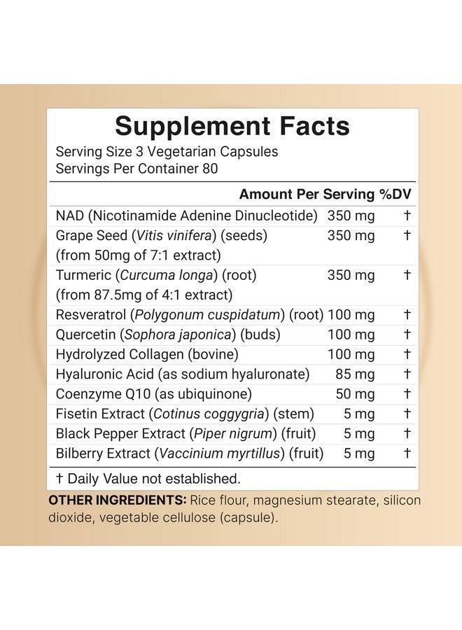 نايتشر بيل NatureBell NAD+ 1,500mg لكل وجبة، 240 كبسولة نباتية | مركب 10 في 1 مع ريسفيراترول بالإضافة إلى حمض الهيالورونيك، وكيرسيتين، وفيستين، والكولاجين، والمزيد - مكمل النيكوتيناميد - غير معدّل وراثيًا - Image 2