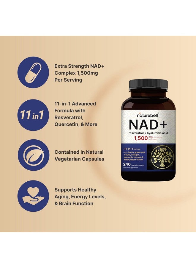 نايتشر بيل NatureBell NAD+ 1,500mg لكل وجبة، 240 كبسولة نباتية | مركب 10 في 1 مع ريسفيراترول بالإضافة إلى حمض الهيالورونيك، وكيرسيتين، وفيستين، والكولاجين، والمزيد - مكمل النيكوتيناميد - غير معدّل وراثيًا - Image 3