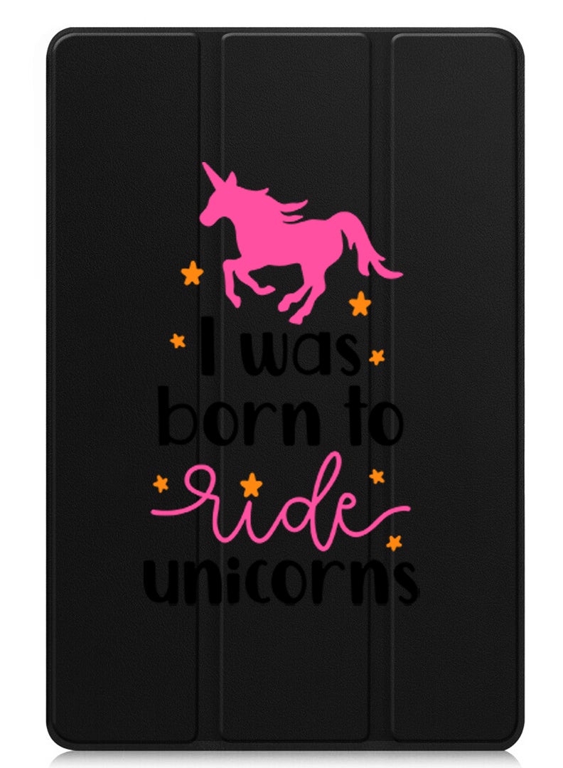 Theodor Protective Flip Case For Apple iPad Pro 13 (2024) With Trifold Stand Auto Wake Sleep Shockproof Cover I was born to ride Unicorns - Image 1