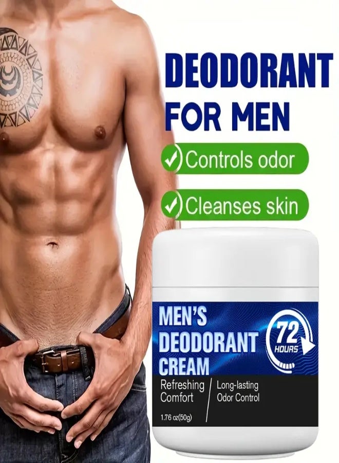 AROAQ Men’s Deodorant Cream 50g – 72-Hour Odor Protection with Camellia & Sweet Almond Oils, Moisturizing & Long-Lasting Freshness - Image 1