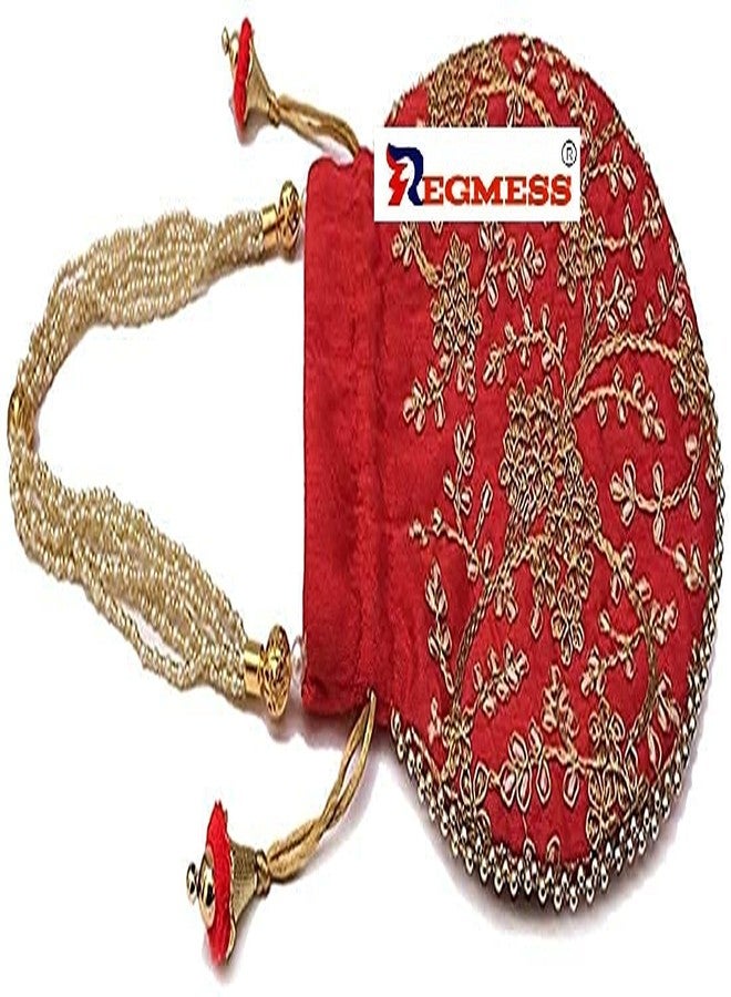 REGMESS Rajasthani Style Royal Clutch Silk Batwa Bag/Ethnic Potli Women's Potli/potli for Gift/potli for Women Party (Red) - Image 3