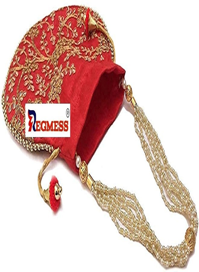REGMESS Rajasthani Style Royal Clutch Silk Batwa Bag/Ethnic Potli Women's Potli/potli for Gift/potli for Women Party (Red) - Image 4