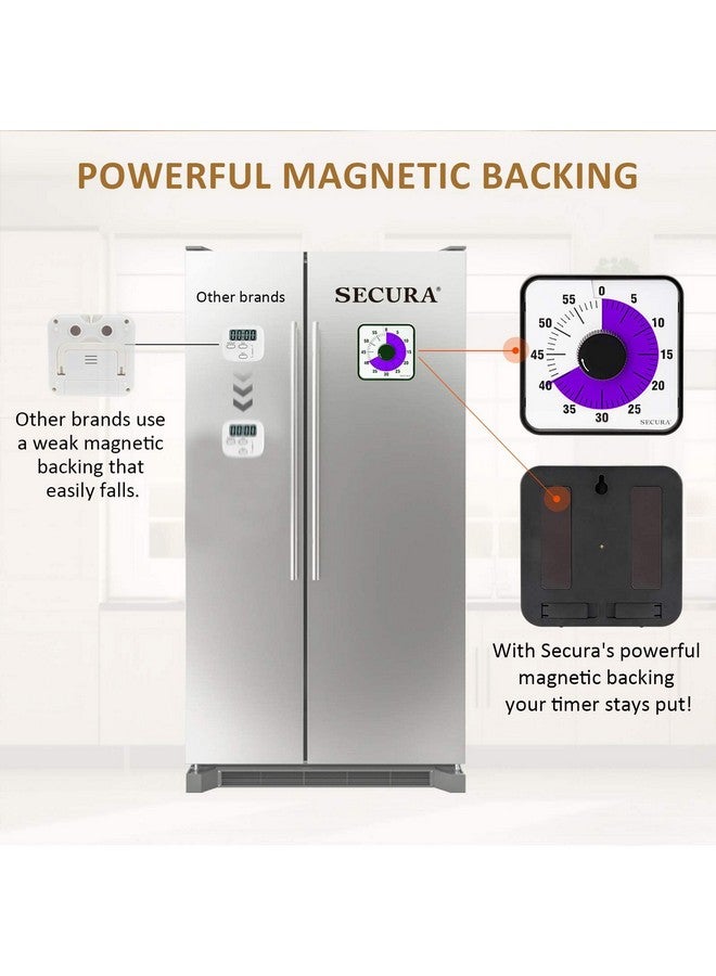 سيكورا مؤقت تنازلي بصري من سيكيورا، 60 دقيقة، مؤقت بصري كبير الحجم للفصول الدراسية، مقاس 7.5 بوصة، للأطفال والكبار، ساعة مطبخ ميكانيكية متينة مع دعامة مغناطيسية (أرجواني) - Image 5