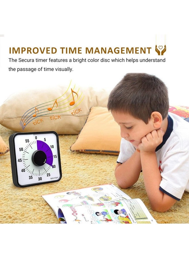سيكورا مؤقت تنازلي بصري من سيكيورا، 60 دقيقة، مؤقت بصري كبير الحجم للفصول الدراسية، مقاس 7.5 بوصة، للأطفال والكبار، ساعة مطبخ ميكانيكية متينة مع دعامة مغناطيسية (أرجواني) - Image 3