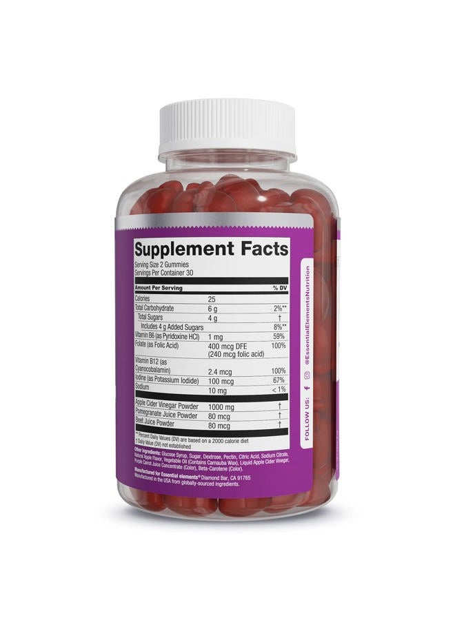 Essential Elements Apple Cider Vinegar Gummies from The Mother - Naturally-Sourced, Vegan ACV with Folic Acid and Vitamin B6 & B12 (2 Pack) - Image 5