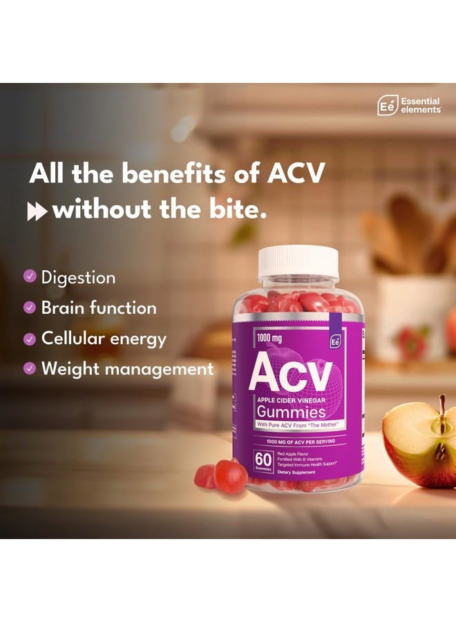 Essential Elements Apple Cider Vinegar Gummies from The Mother - Naturally-Sourced, Vegan ACV with Folic Acid and Vitamin B6 & B12 (2 Pack) - Image 3