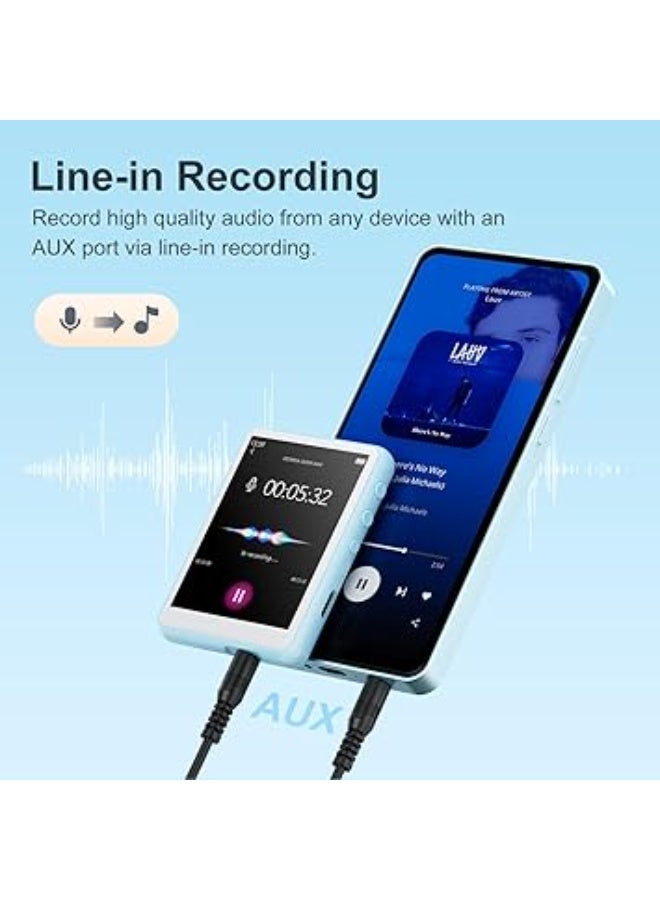 MECHEN مشغل MP3 بلوتوث 5.3 مع شاشة تعمل باللمس، مشغل MP3 64GB مع مكبر صوت، صوت هاي فاي، راديو اف ام، موسيقى، فيديو، كتاب الكتروني، مسجل صوت، يتضمن حافظة واقية (ازرق) - Image 3