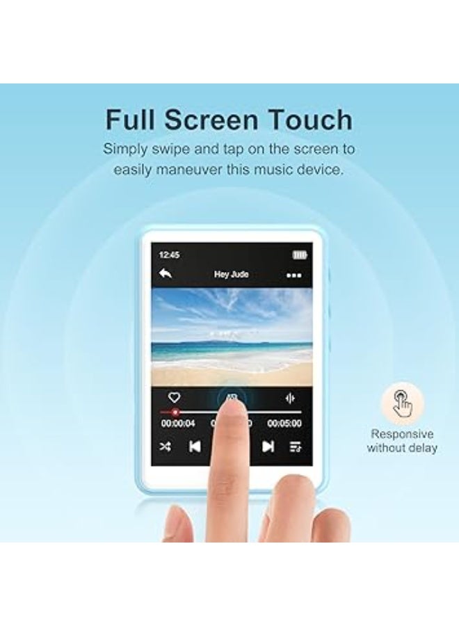 MECHEN مشغل MP3 بلوتوث 5.3 مع شاشة تعمل باللمس، مشغل MP3 64GB مع مكبر صوت، صوت هاي فاي، راديو اف ام، موسيقى، فيديو، كتاب الكتروني، مسجل صوت، يتضمن حافظة واقية (ازرق) - Image 2