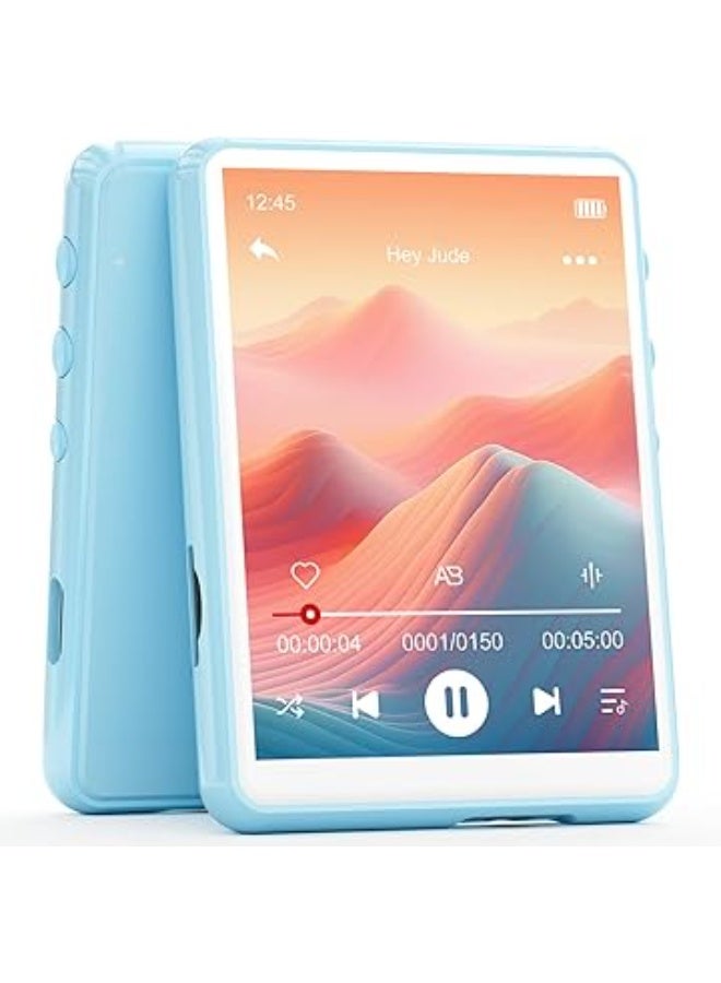 MECHEN مشغل MP3 بلوتوث 5.3 مع شاشة تعمل باللمس، مشغل MP3 64GB مع مكبر صوت، صوت هاي فاي، راديو اف ام، موسيقى، فيديو، كتاب الكتروني، مسجل صوت، يتضمن حافظة واقية (ازرق) - Image 1