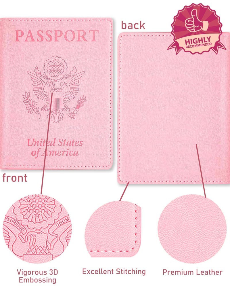 Sizobi Leather Passport Holder Covers Case, Passport Book Wallet Card Slot Luggage Tag, International Travel Must Haves Travel Accessories for Women Men, Cruise Ship Essentials, Travel Gifts, Pink - Image 4