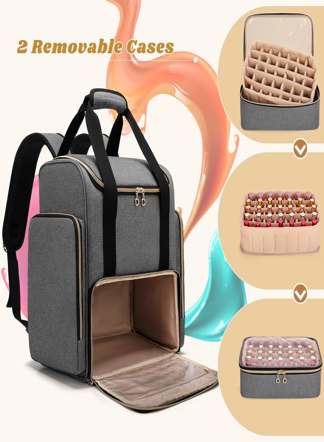 LUXJA Nail Polish Organizer Backpack Holds 70 Bottles and a Nail Lamp, Nail Polish Bag with 2 Removable Cases and Tools Storage Pockets (Patented), Gray - Image 3