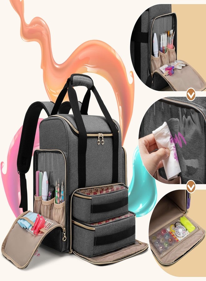LUXJA Nail Polish Organizer Backpack Holds 70 Bottles and a Nail Lamp, Nail Polish Bag with 2 Removable Cases and Tools Storage Pockets (Patented), Gray - Image 4