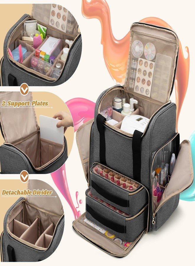 LUXJA Nail Polish Organizer Backpack Holds 70 Bottles and a Nail Lamp, Nail Polish Bag with 2 Removable Cases and Tools Storage Pockets (Patented), Gray - Image 2