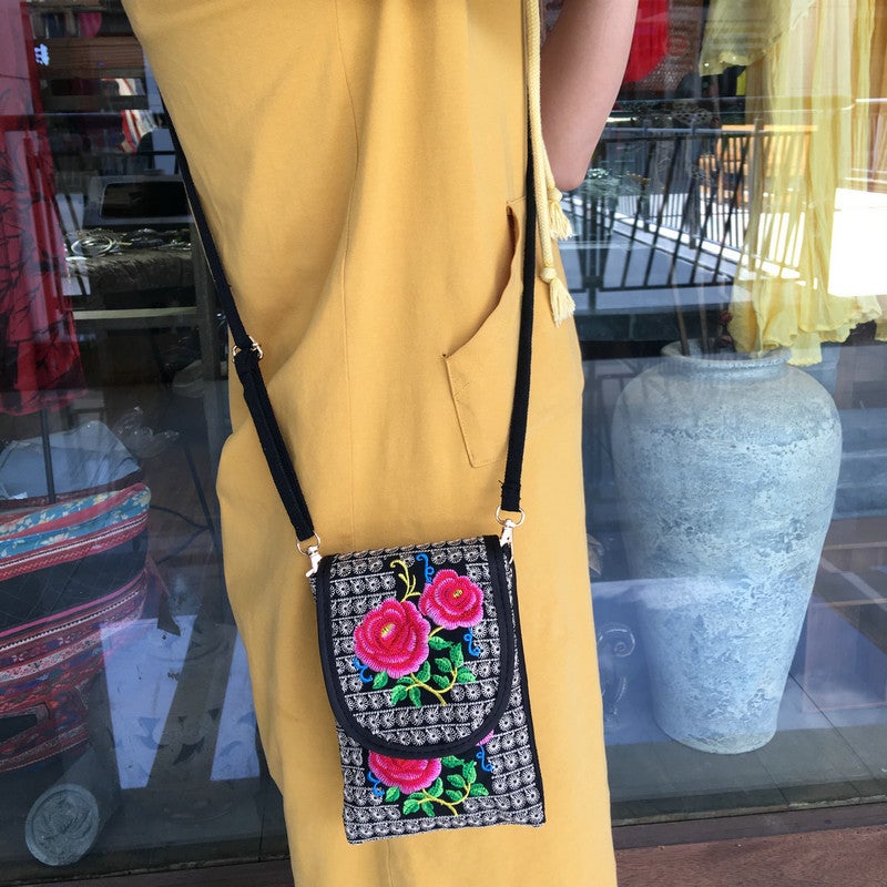 New Ethnic Style Embroidery Bag Women'S 6.5-Inch Mobile Phone Bag Flip Canvas Crossbody Bag Double Layer Coin Purse Long - Image 3