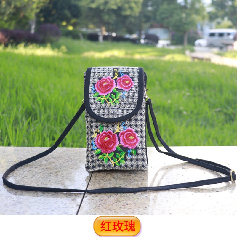New Ethnic Style Embroidery Bag Women'S 6.5-Inch Mobile Phone Bag Flip Canvas Crossbody Bag Double Layer Coin Purse Long - Image 1
