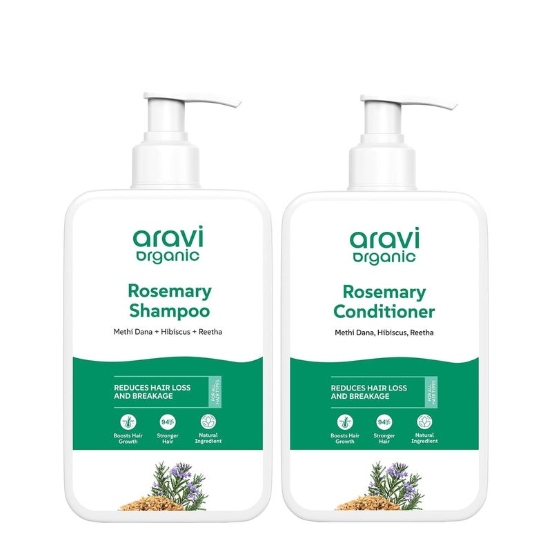 Aravi Organic AntiHairfall  Hair Growth Solution  Rosemary Shampoo  Conditioner Combo  SulphateFree Formula with DHT Blocker for Stronger Healthier For Men  Women  200ml Each - Image 1