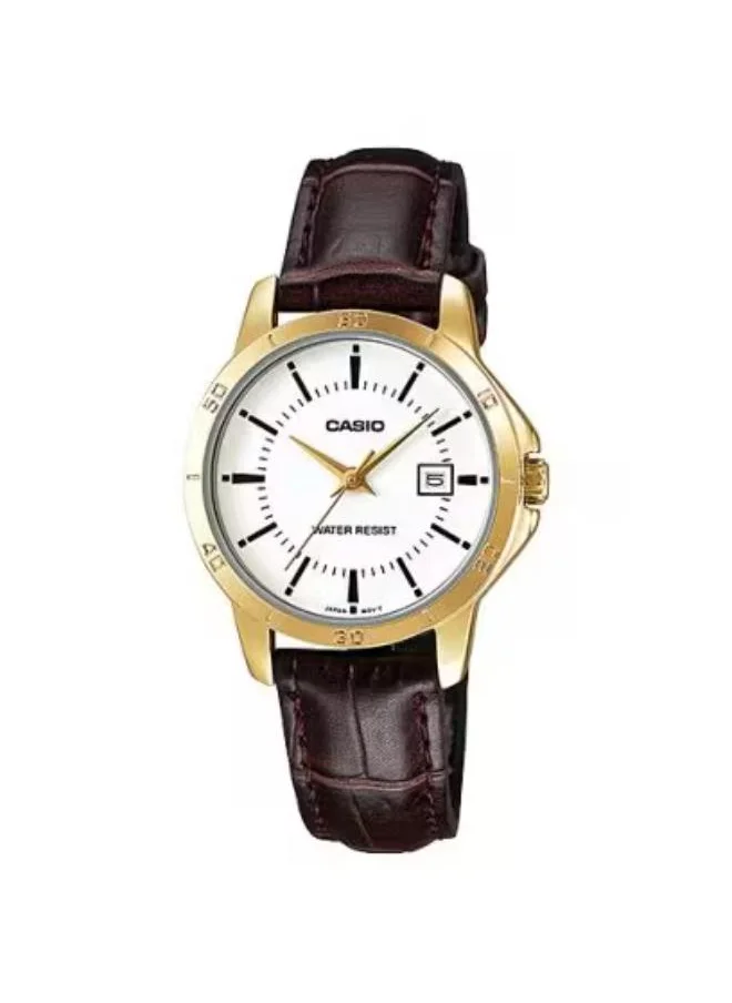 كاسيو Men's Analog Display Watch With Brown Leather Strap - MTP-V004GL-7A