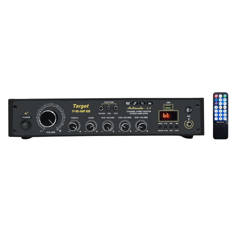 Target TT-BK-AMP 826 Amplifier RMS 300 Watts 5.1 Channel Surround Six Tracks Stereo Amplifer Usb, Bluetooth, Av, MIC - Image 1