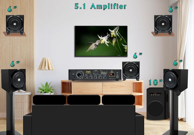 Target TT-BK-AMP 826 Amplifier RMS 300 Watts 5.1 Channel Surround Six Tracks Stereo Amplifer Usb, Bluetooth, Av, MIC - Image 5