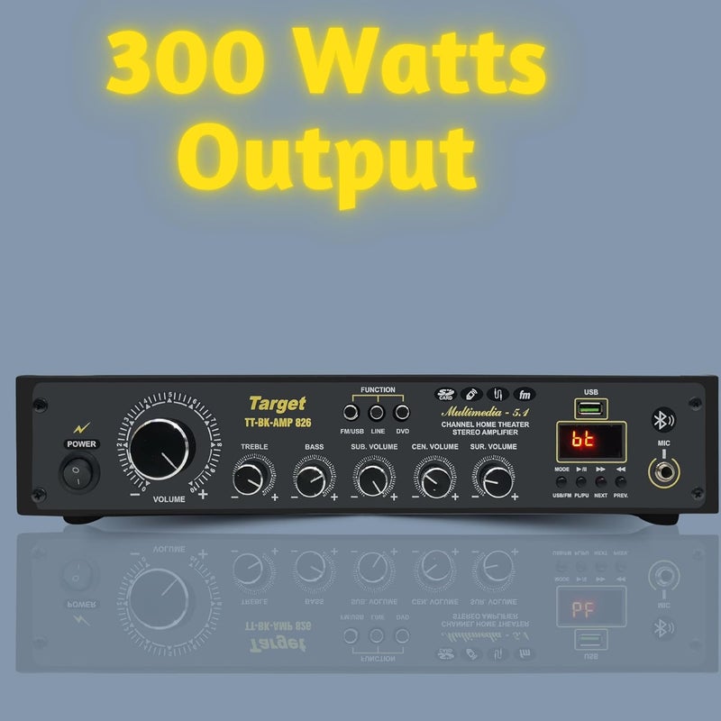 Target TT-BK-AMP 826 Amplifier RMS 300 Watts 5.1 Channel Surround Six Tracks Stereo Amplifer Usb, Bluetooth, Av, MIC - Image 2